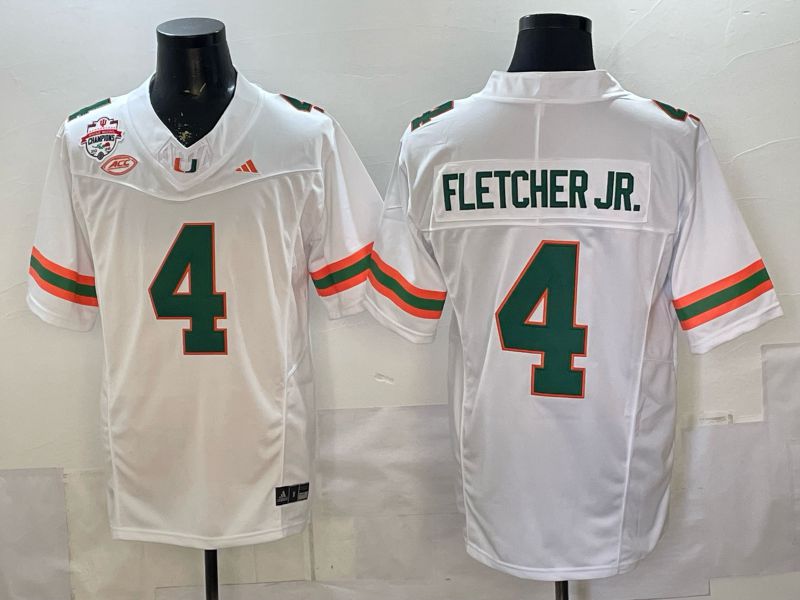 Men 2026 Miami Hurricanes #4 Fletcher jr White 3th generations Limited NCAA Jersey 0028